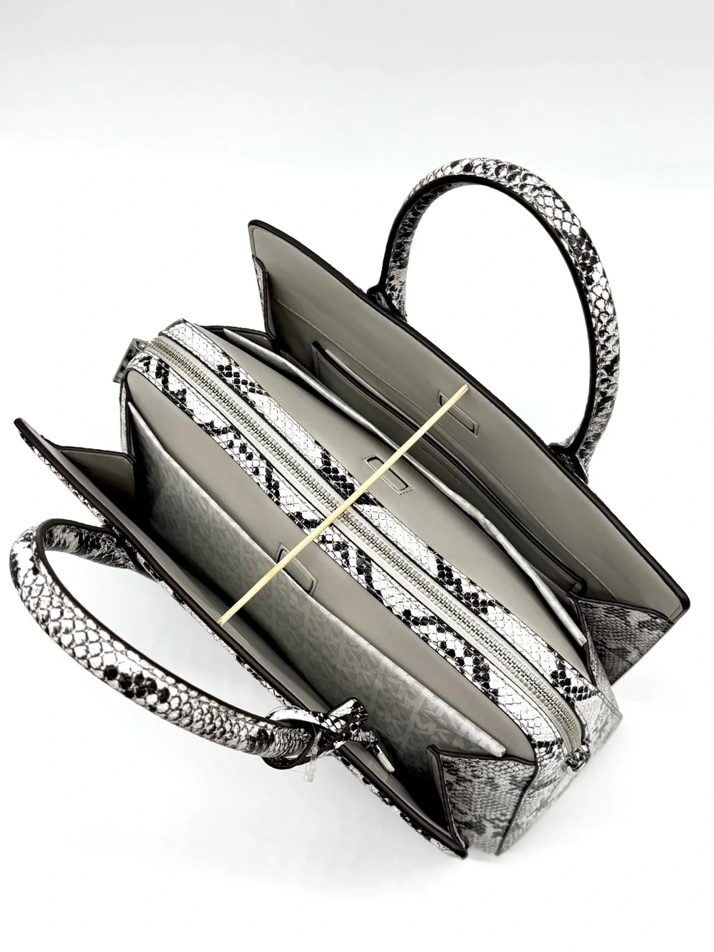 MICHAEL Michael Kors Laila Medium Snakeskin Leather Satchel Bag-Aluminum